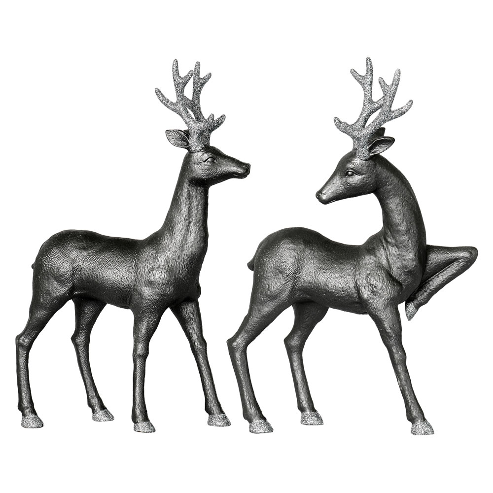 13" Pewter Deer w/ Glitter 2/Set