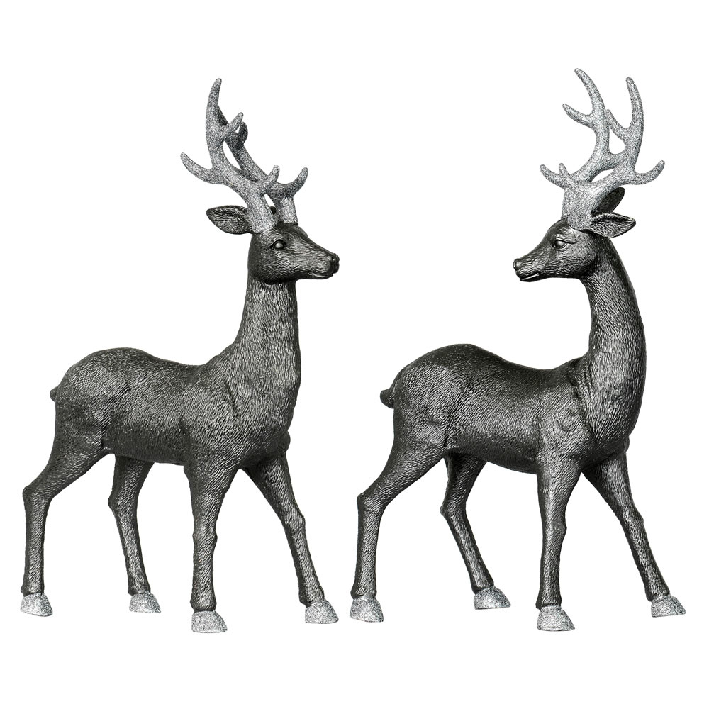 16.5" Pewter Deer w/ Glitter 2/Set