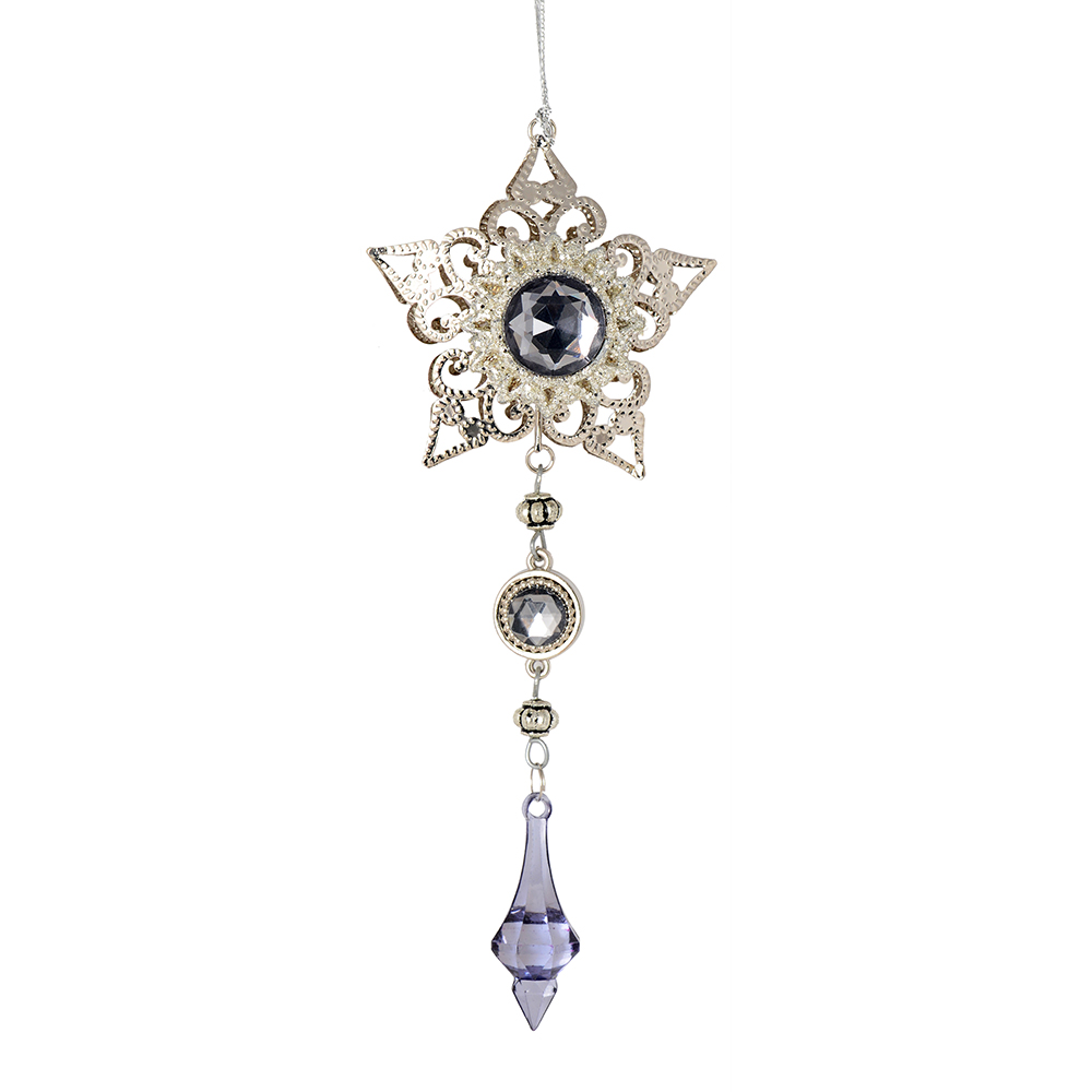 6.5" Pewter Metal Star w/Dangle Orn 2/Bg