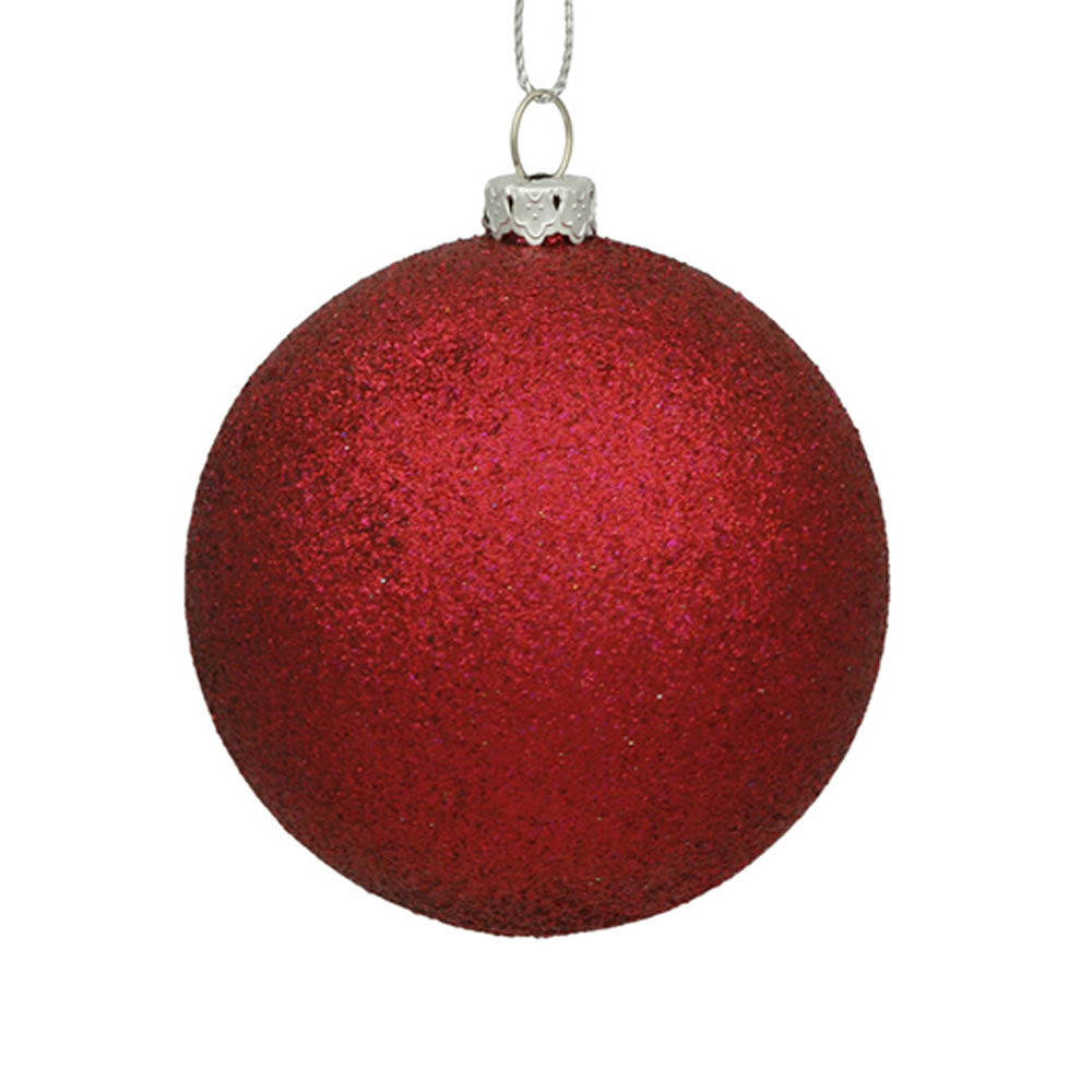 4" Wine Glitter Ball Drilled 6/Bag