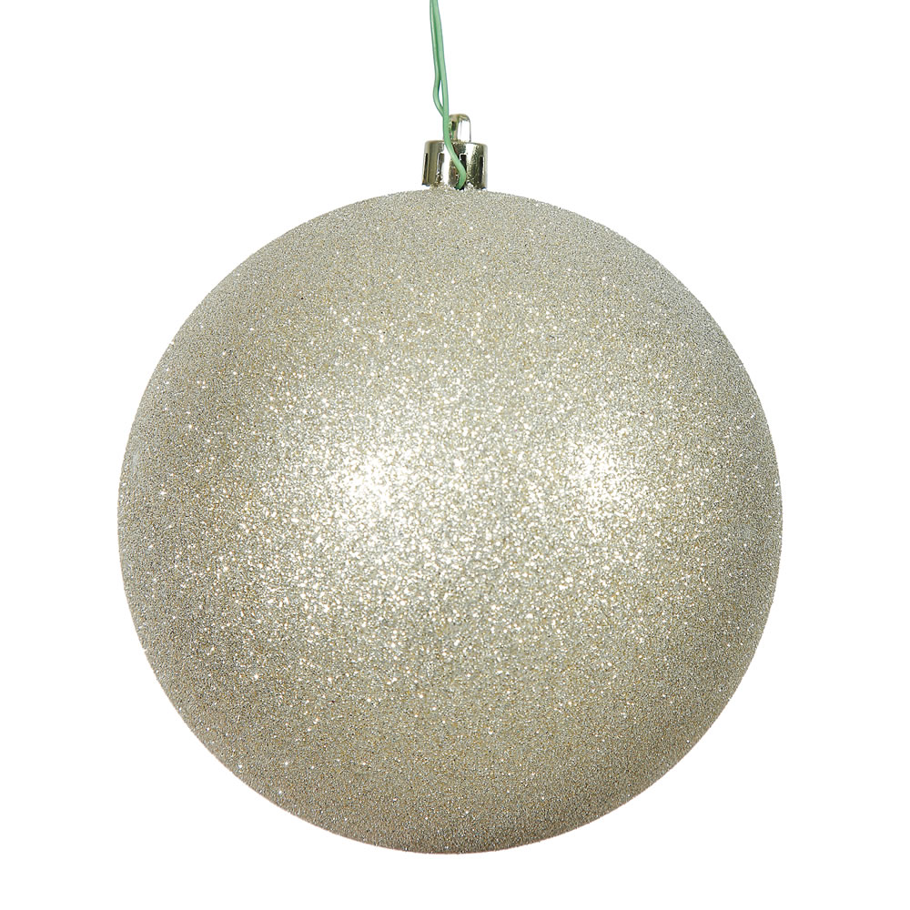 3" Champagne Glitter Ball Drilled 12/Bag