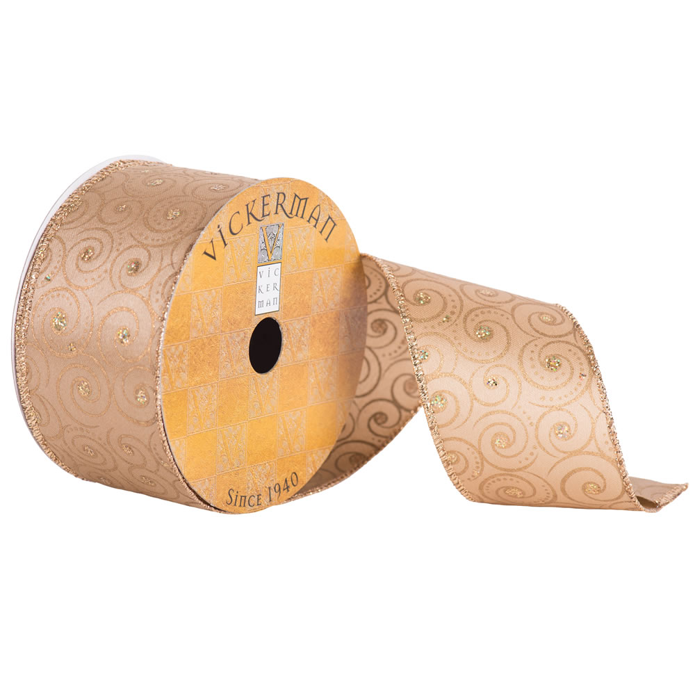2.5" x 10yd Gold Satin Gold Glitter