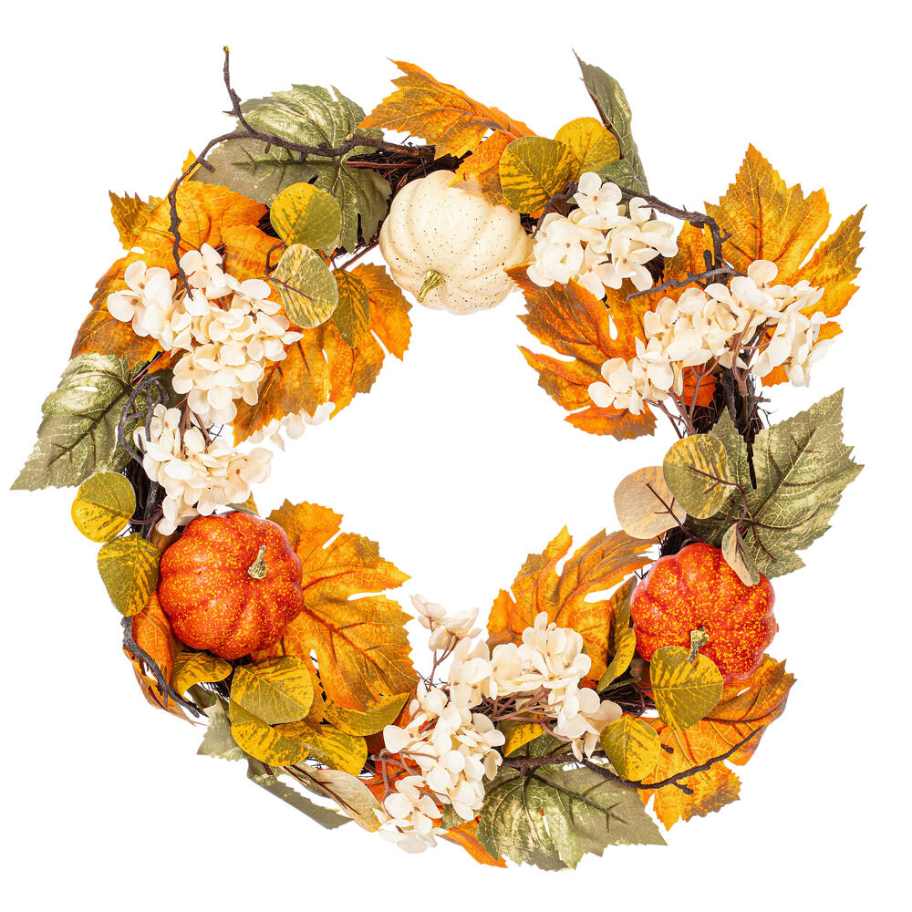 22" Fall Pumpkin Hydrangea Wreath