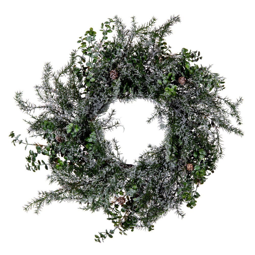 Vickerman Artificial Green Snow Cedar and Eucalyptus Christmas Wreath