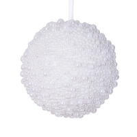 4" White Pearl Ball Ornament 4/Bag