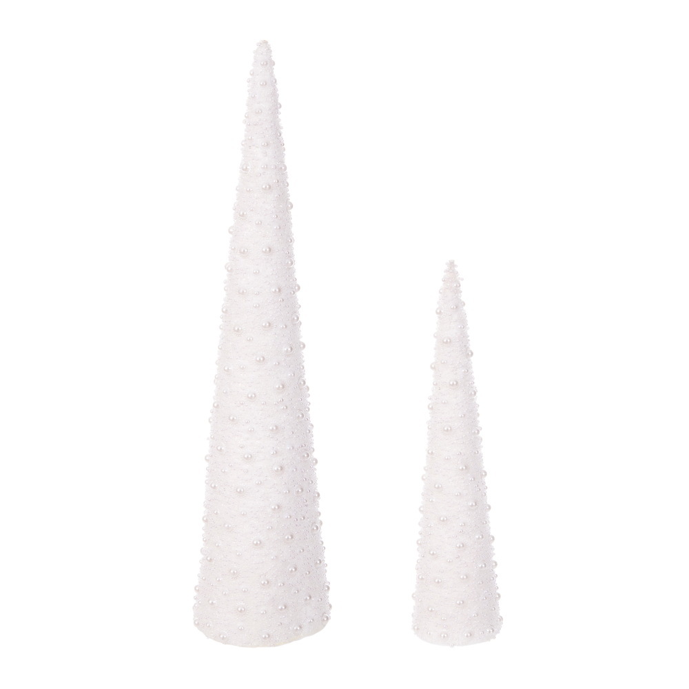 16" & 24" White Pearl Cone Tree 2/Set