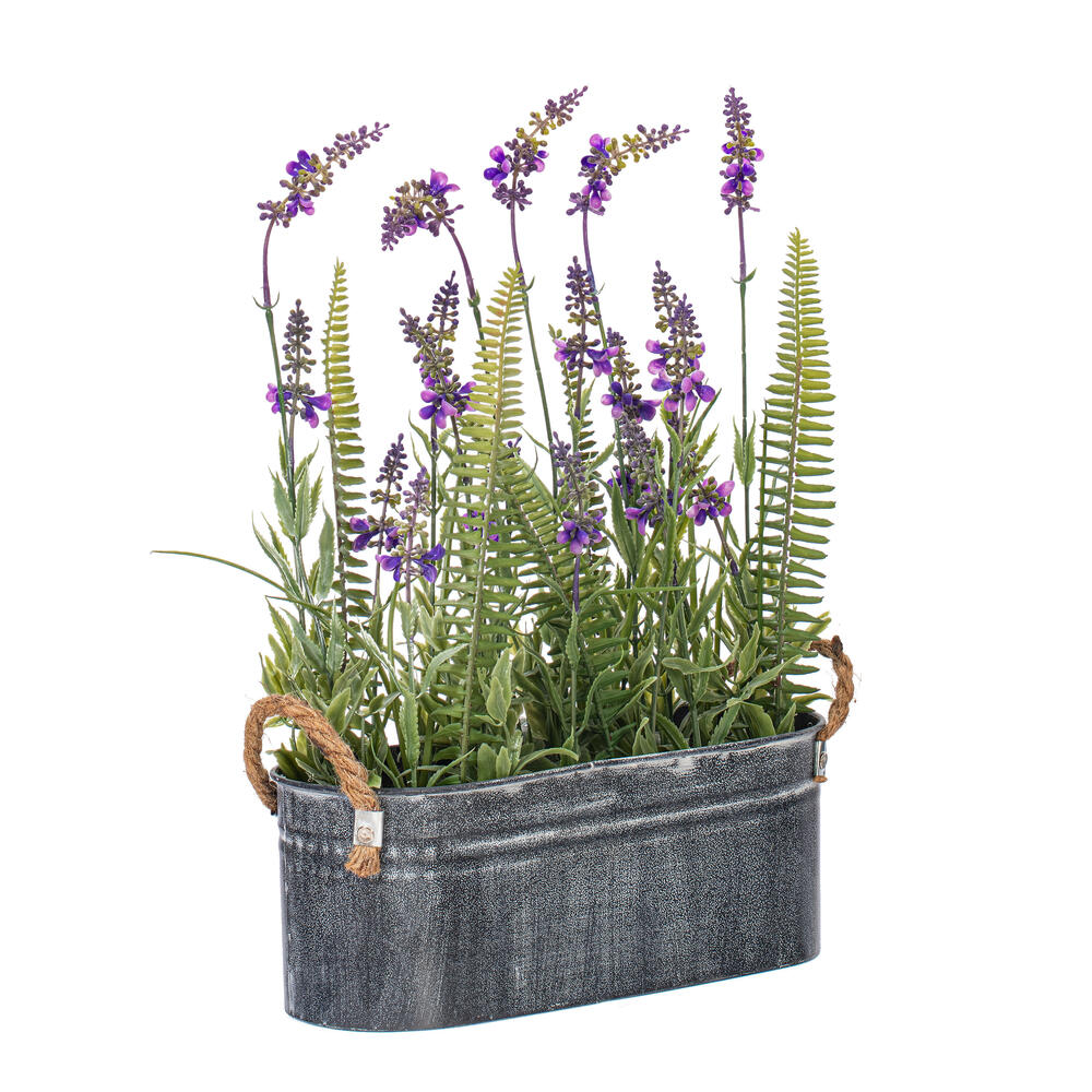 Vickerman Artificial Lavender Flower Fern in Iron Pot