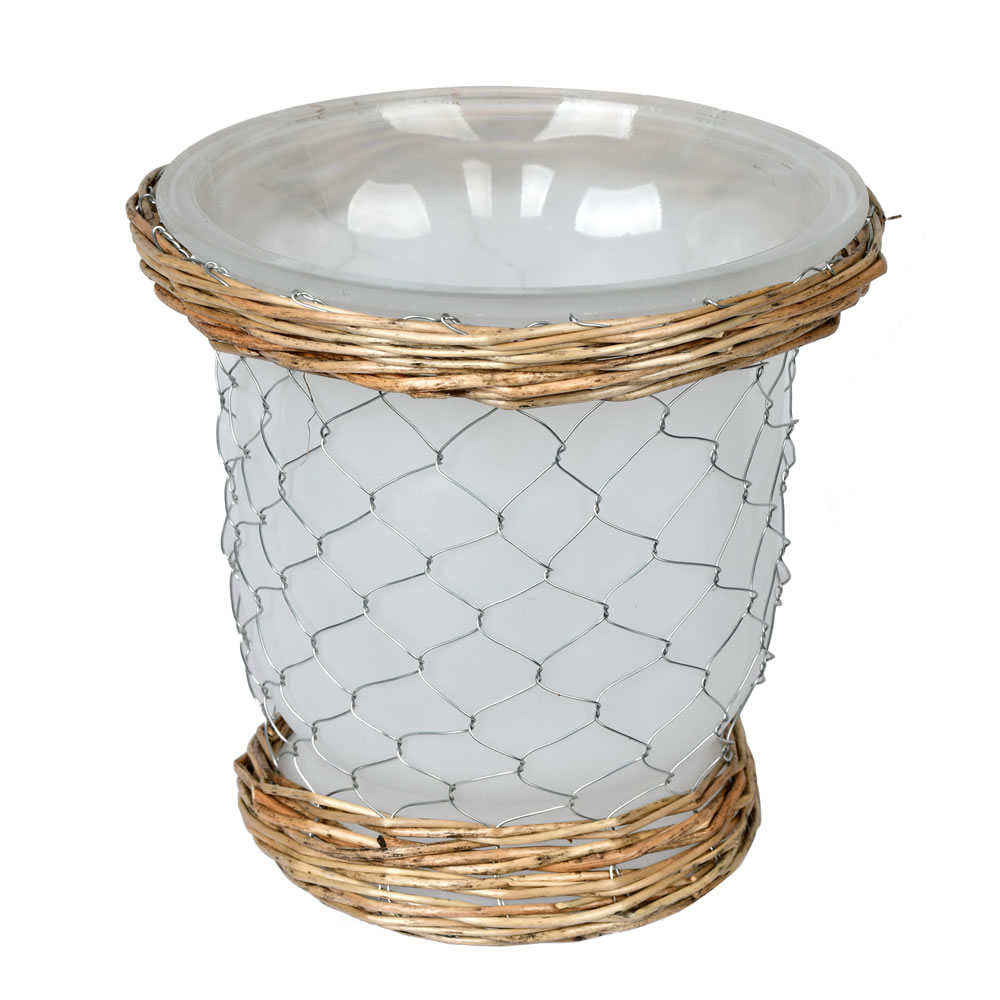 Vickerman Frosted Glass Vase Chicken Wire Wicker