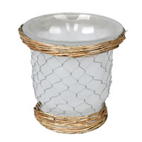 Vickerman Frosted Glass Vase Chicken Wire Wicker
