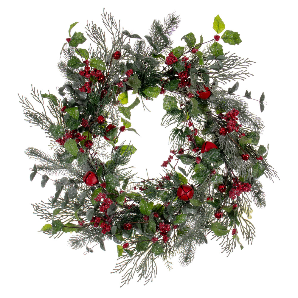 Vickerman Green Holly Pine and Red Jingle Bell Collection
