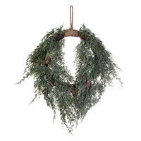 24" Frosted Cedar Hanging Wreath W/Cone