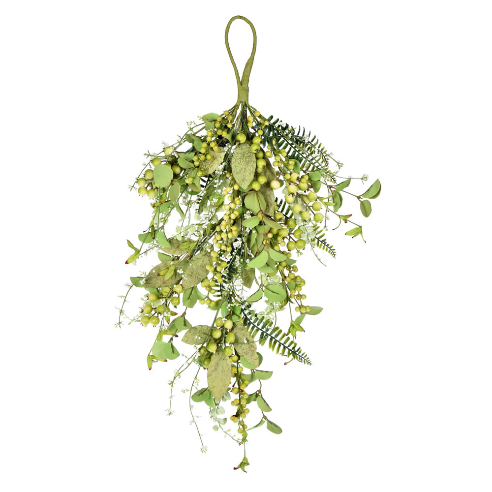 24" Green Fern Berry Eucalyptus Teardrop