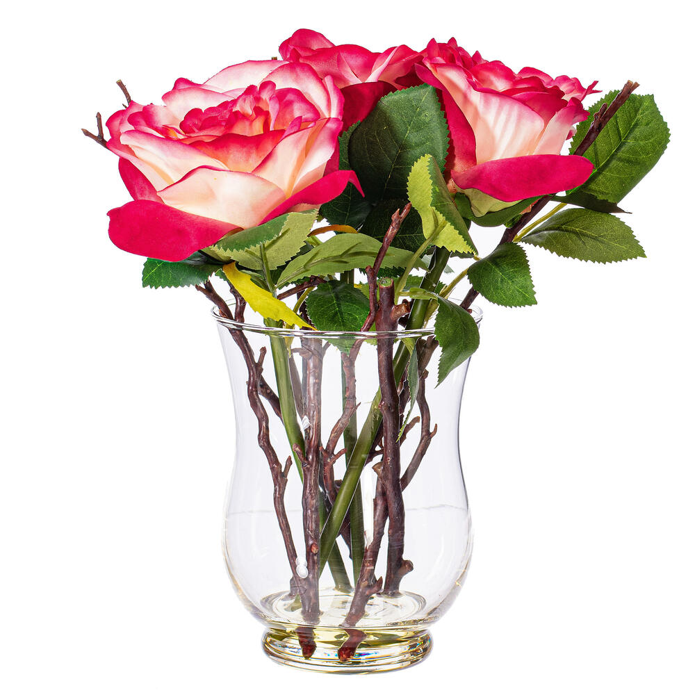 Vickerman 10" Artificial Rose In Glass Vase