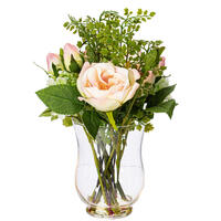 11" Pink Rose In Glass Pot