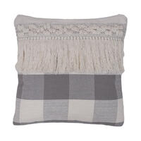Vickerman Gray Plaid with Fringe Cotton Pillow