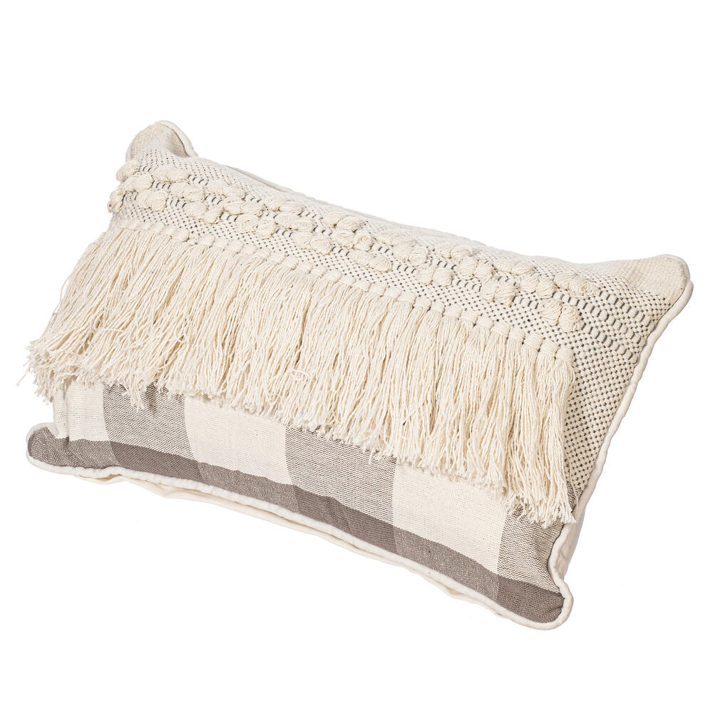 Vickerman Gray Plaid with Fringe Cotton Pillow