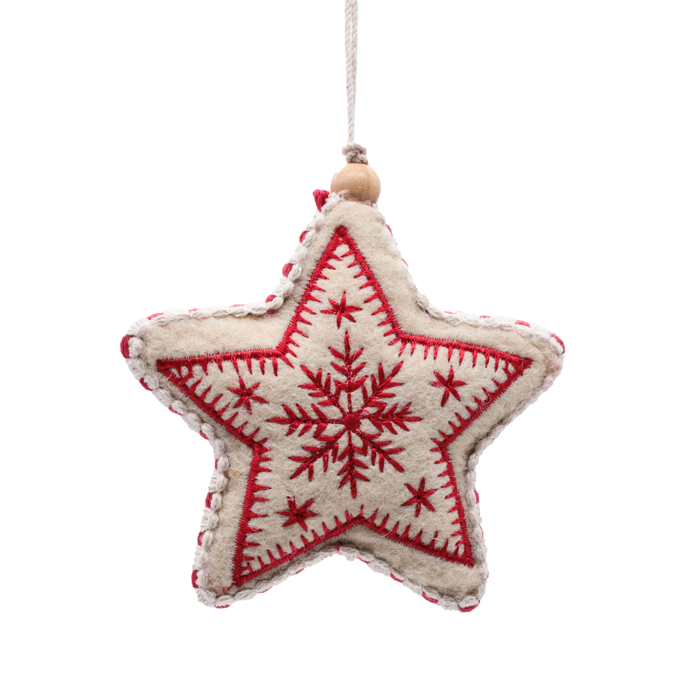 Vickerman Red and White Felt Snowflake Ornament