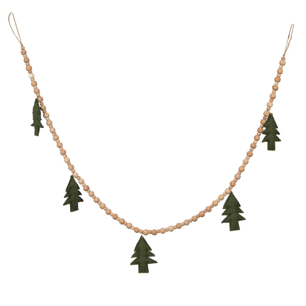 Vickerman Felt Tree on Natural Wood Bead Garland