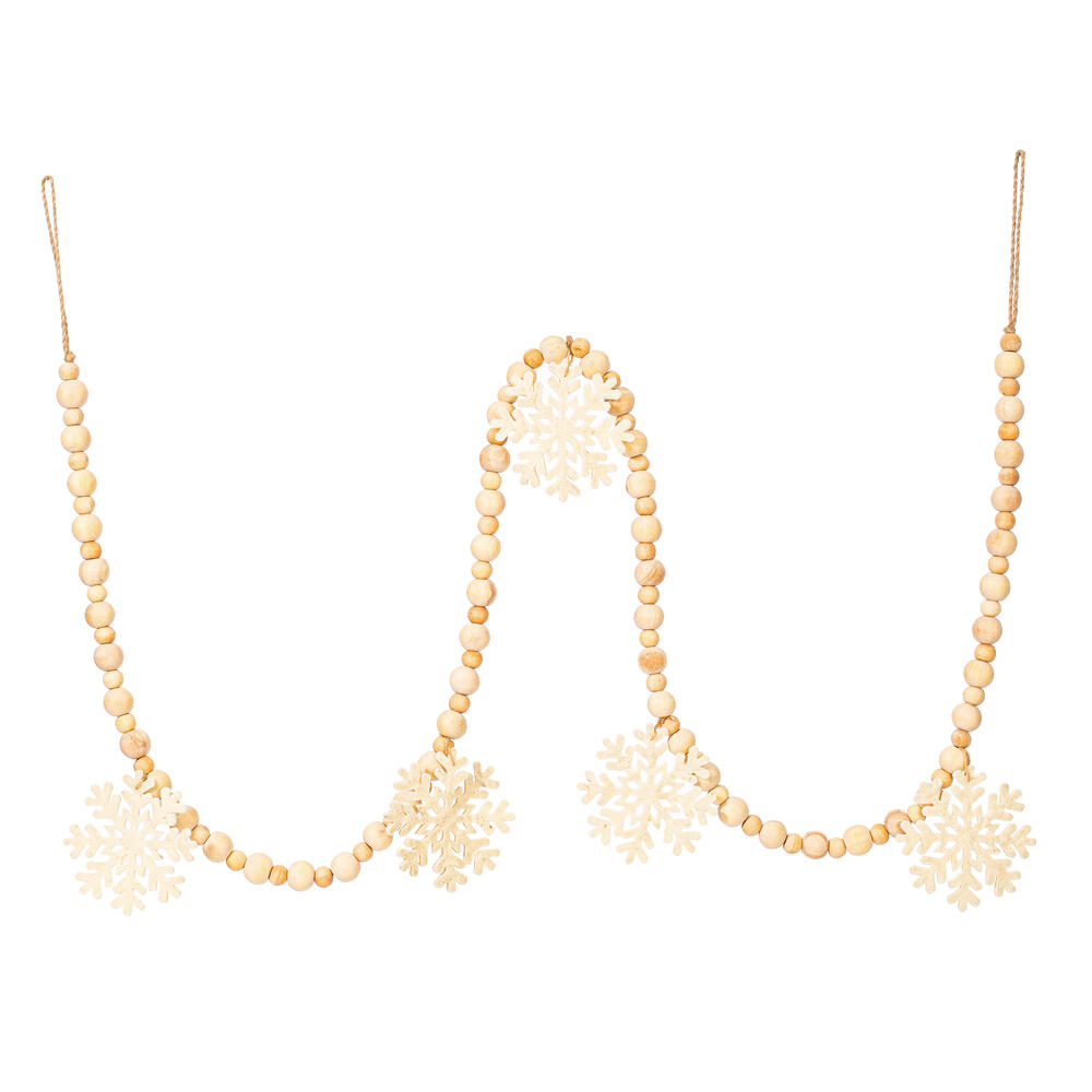 Vickerman Felt Snowflake and Natural Wood Bead Garland