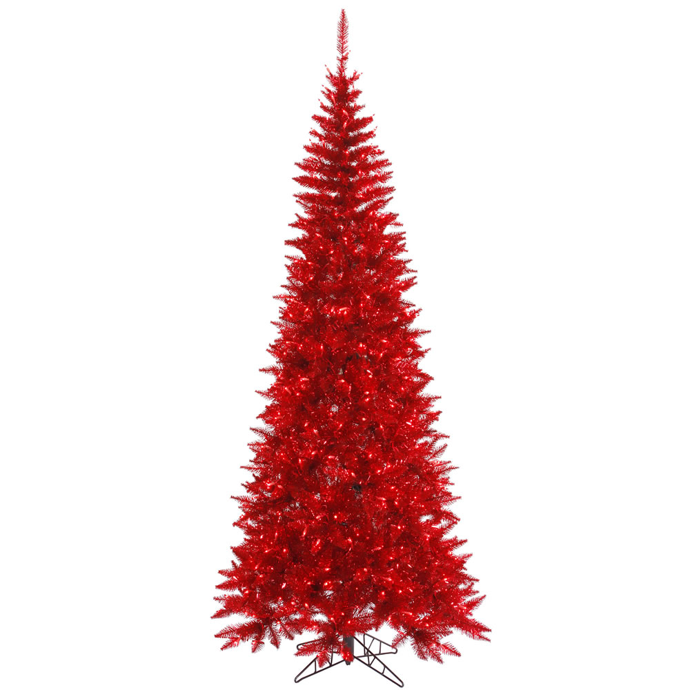 Vickerman Red Tinsel Fir Slim Artificial Christmas Tree