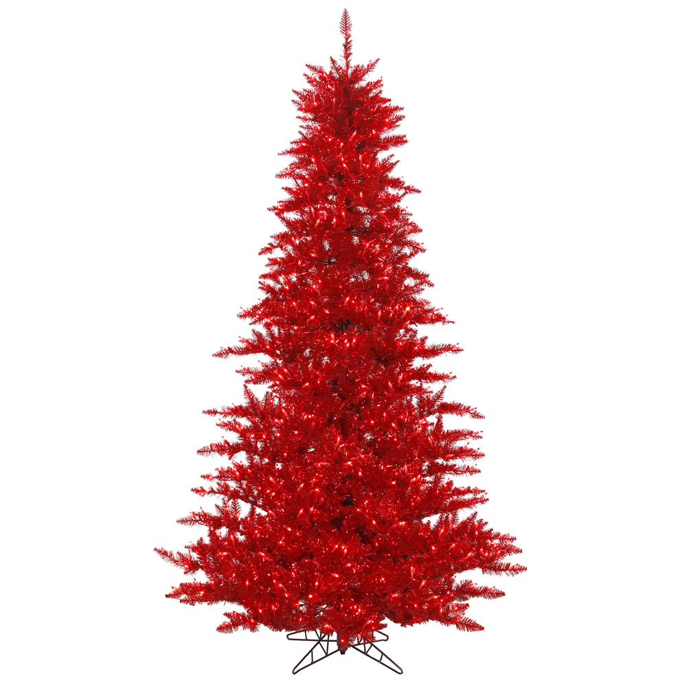 Vickerman Red Tinsel Fir Artificial Christmas Tree