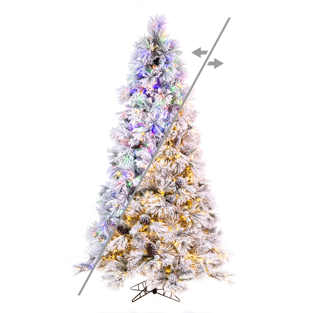 Vickerman Flocked Atka Pine Artificial Christmas Tree Color Changing
