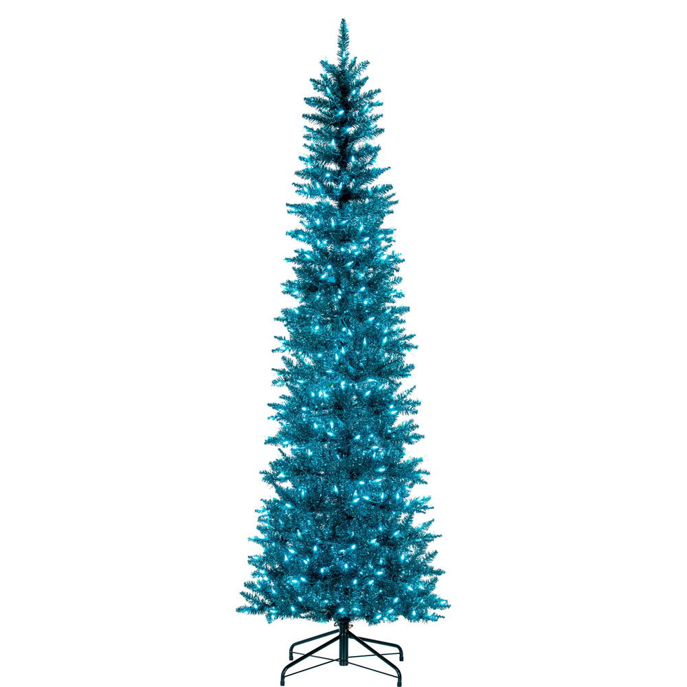 Vickerman Aqua Tinsel Pencil Artificial Christmas Tree