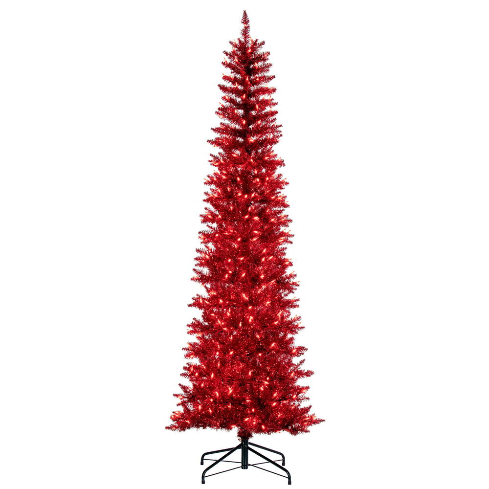 Vickerman Red Tinsel Pencil Artificial Christmas Tree