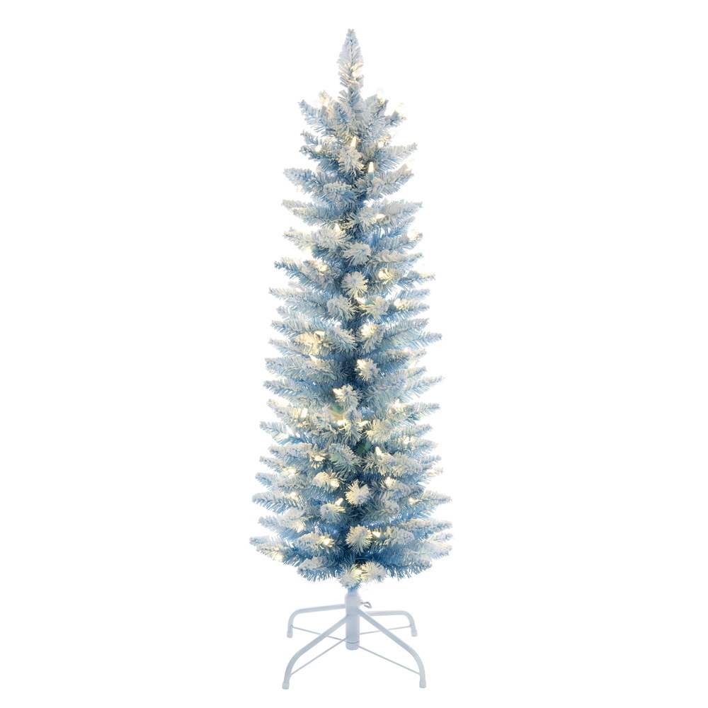 Vickerman Flocked Baby Blue Fir Pencil Artificial Christmas Tree