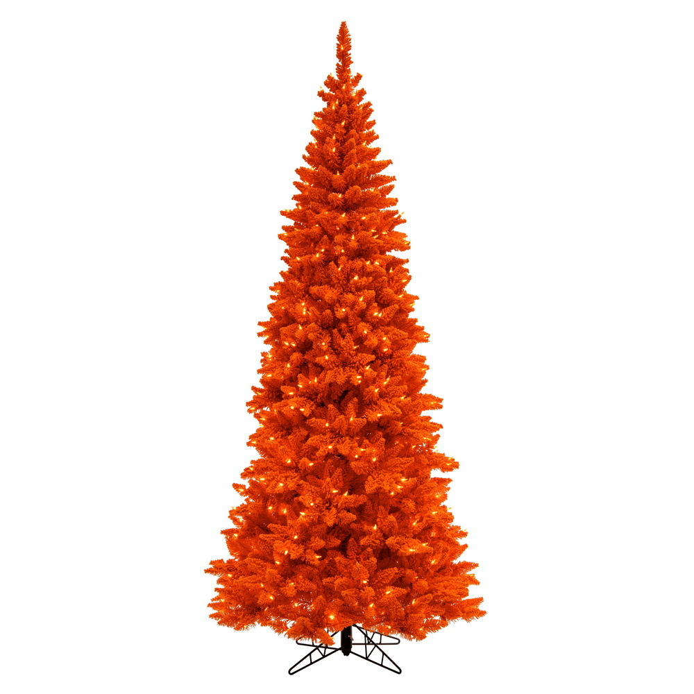 Vickerman Artificial Slim Flocked Orange Fir Christmas Tree