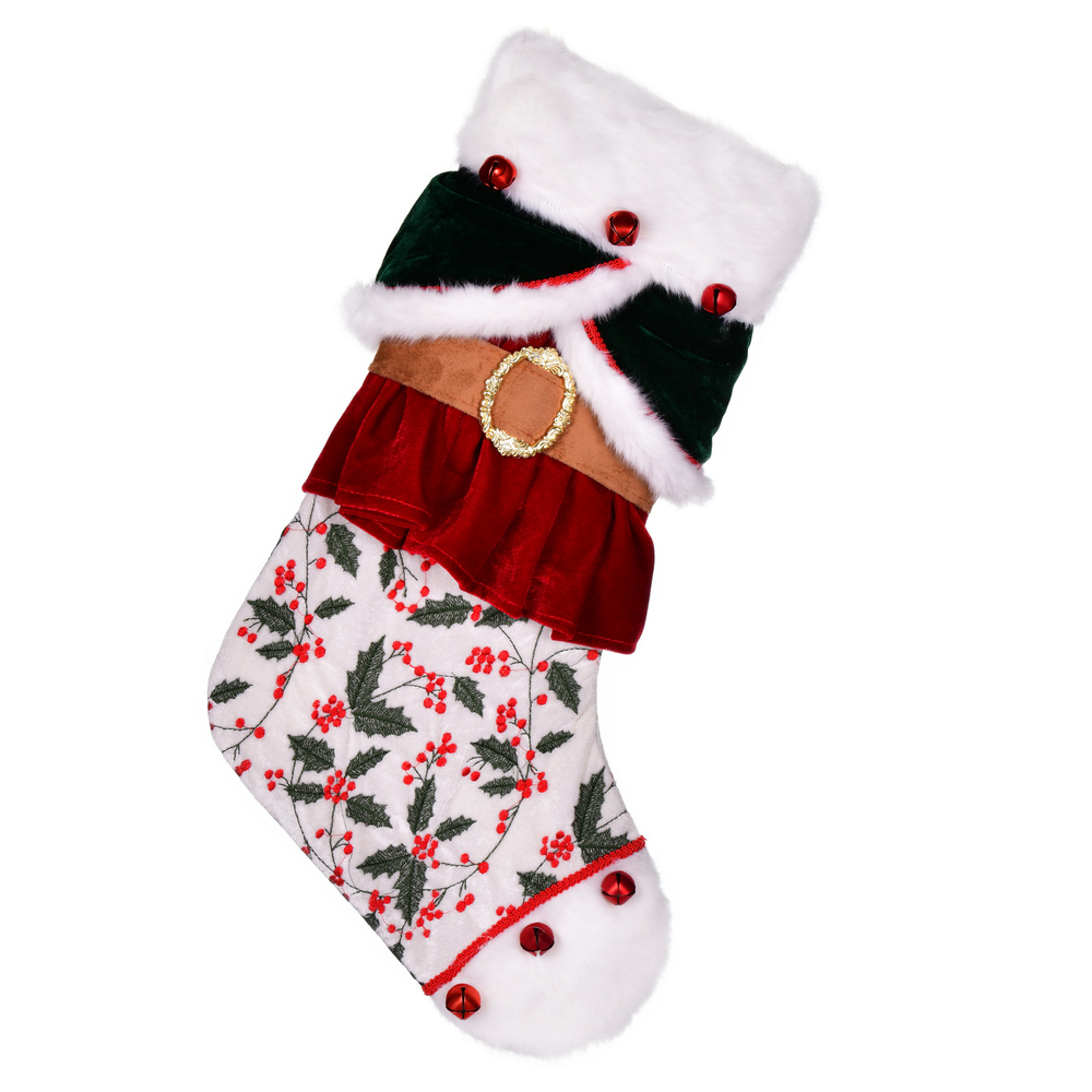 21" Holly Berry Velvet Belt Stocking