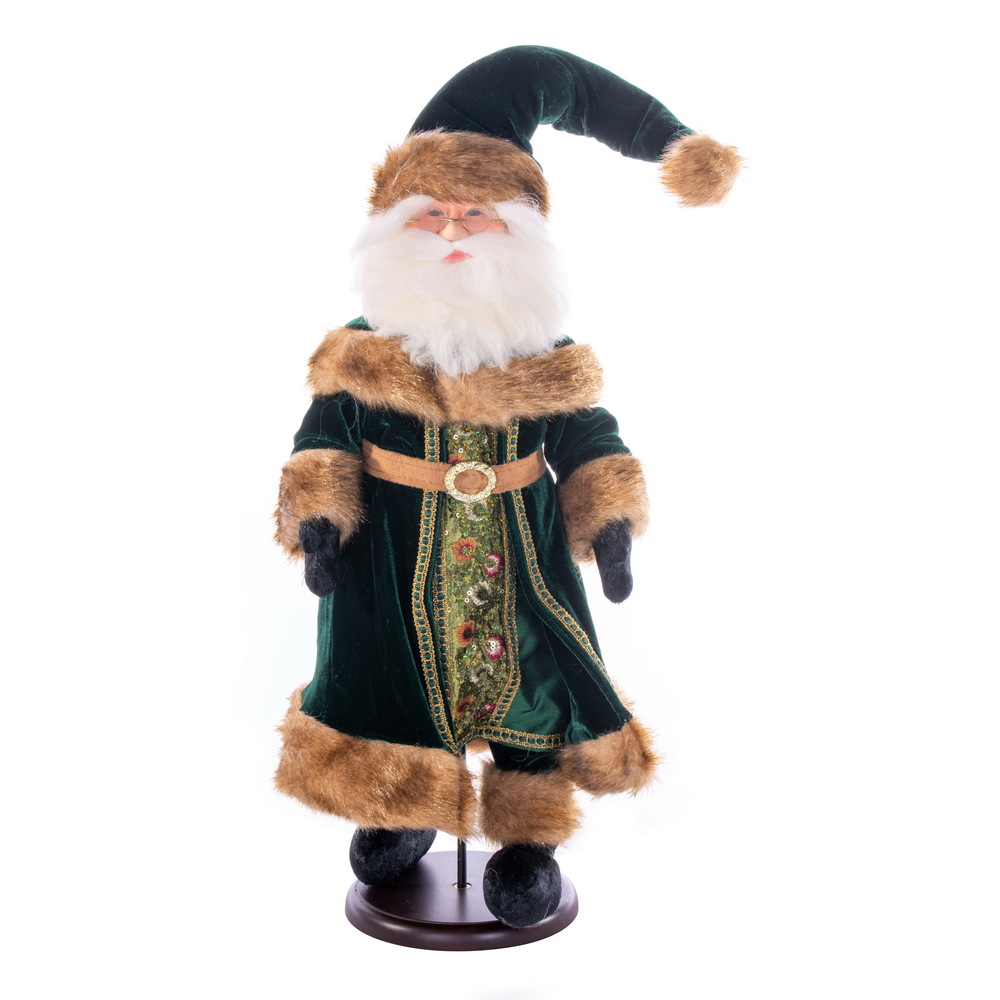 Vickerman Emerald Green Velvet Santa Doll with Stand