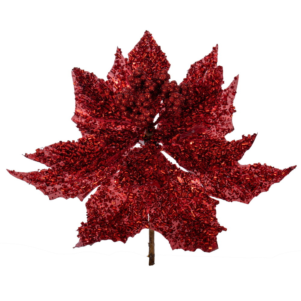 Vickerman Glitter Poinsettia Stem