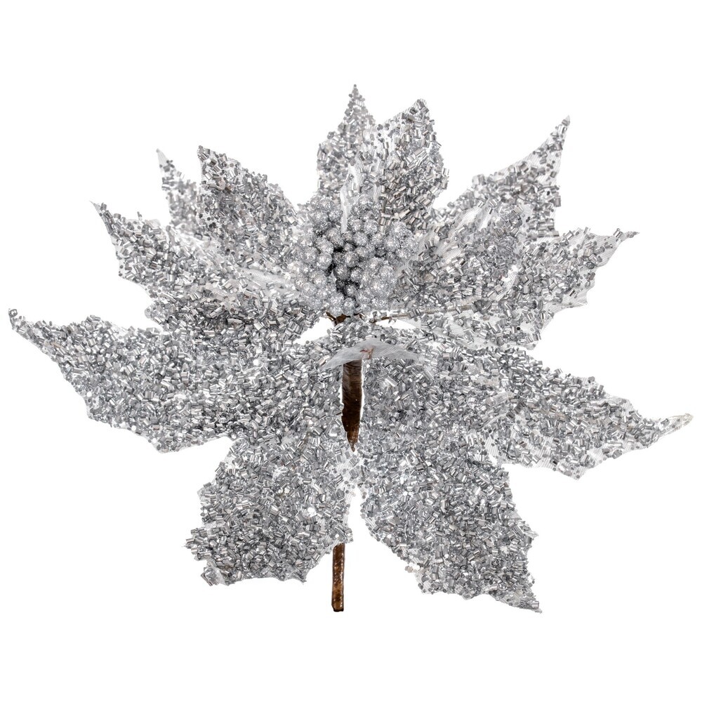 Vickerman Glitter Poinsettia Stem