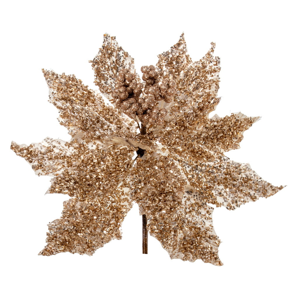 Vickerman Glitter Poinsettia Stem