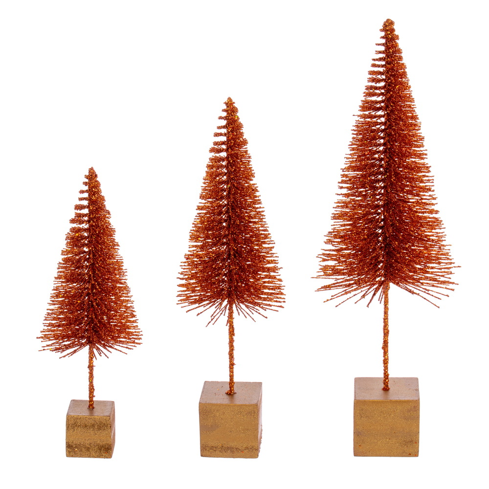Vickerman 8"-10"-12" Sisal Bottle Brush Tree with Glitter, Square Base