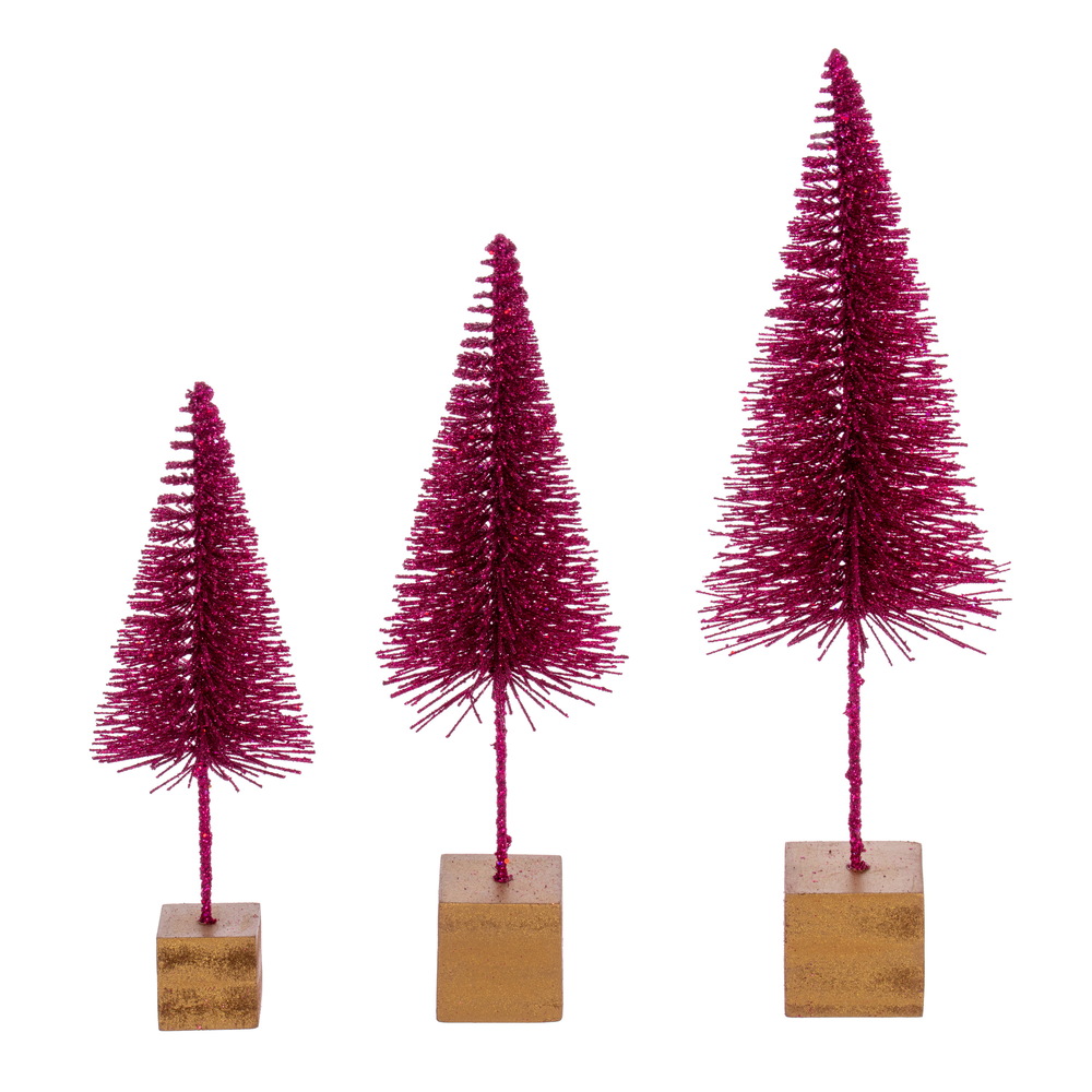 Vickerman 8"-10"-12" Sisal Bottle Brush Tree with Glitter, Square Base