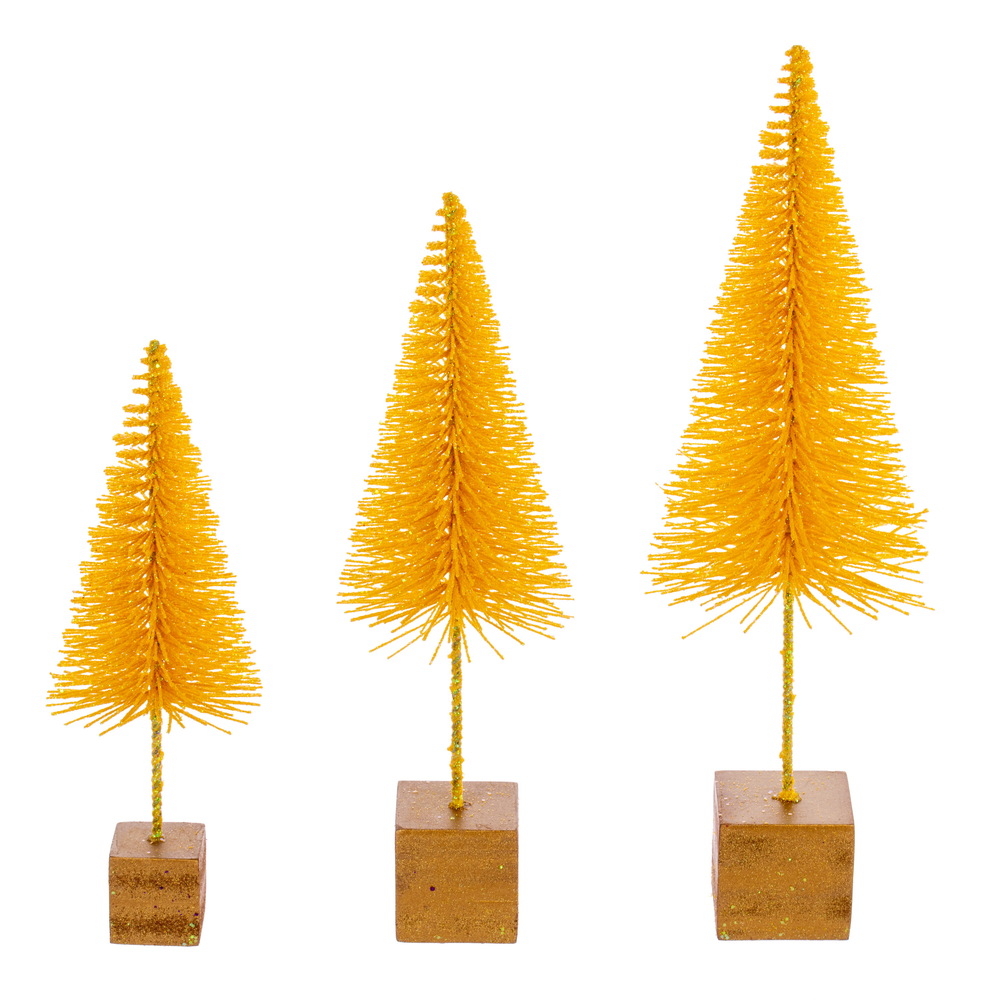 Vickerman 8"-10"-12" Sisal Bottle Brush Tree with Glitter, Square Base