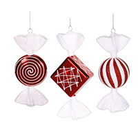 Vickerman Flat Peppermint Candy Christmas Ornament Set