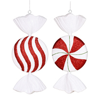 Vickerman Flat Peppermint Candy Christmas Ornament Set