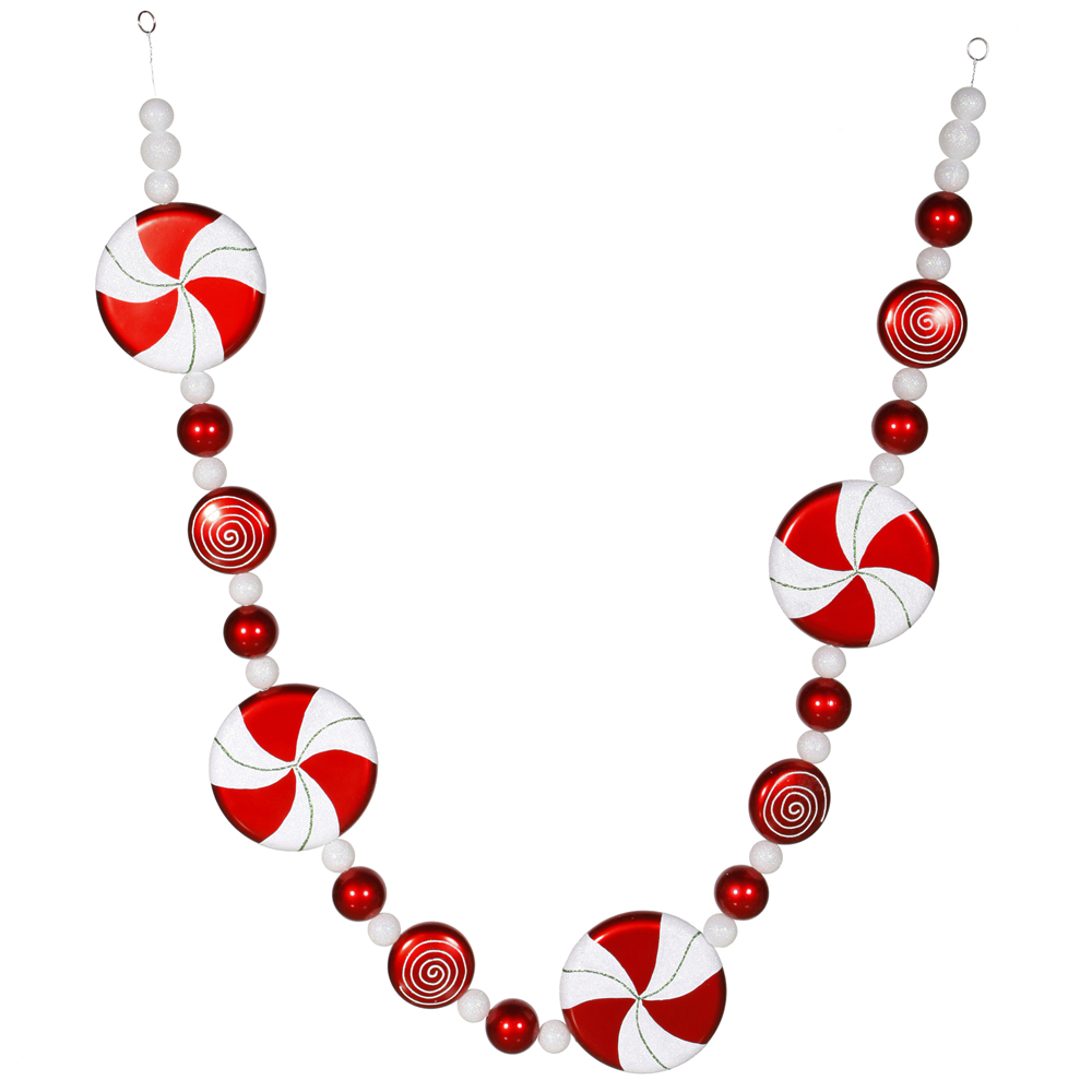 Vickerman Red-White Peppermint Candy Christmas Garland 