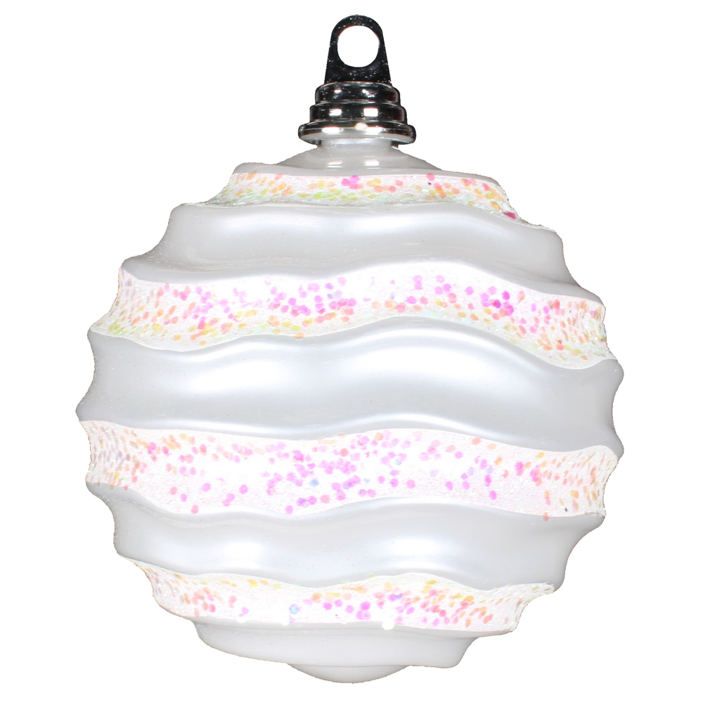 Vickerman Stripe Candy Glitter Wave Ball Christmas Ornament