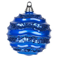 Vickerman Stripe Candy Glitter Wave Ball Christmas Ornament