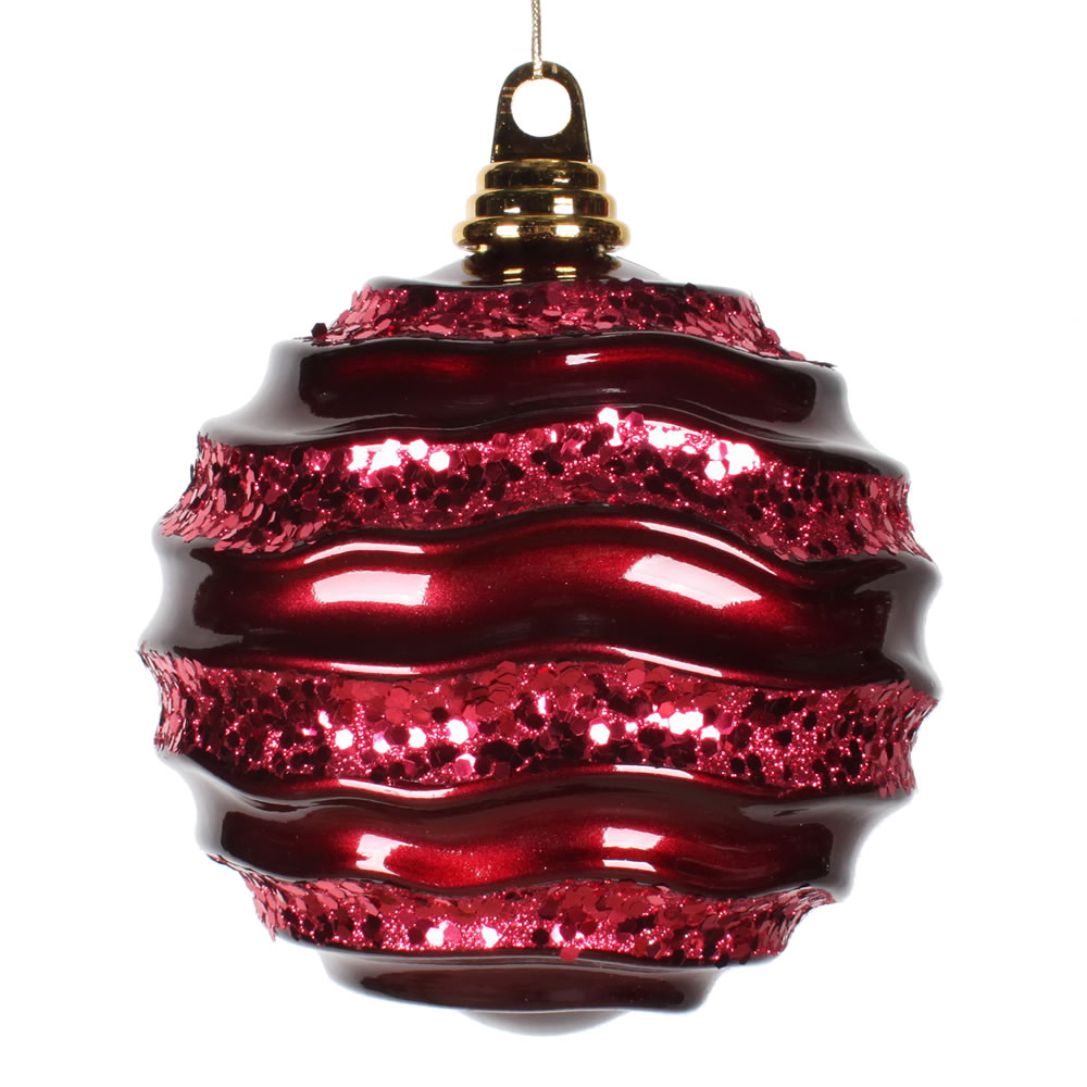 Vickerman Stripe Candy Glitter Wave Ball Christmas Ornament