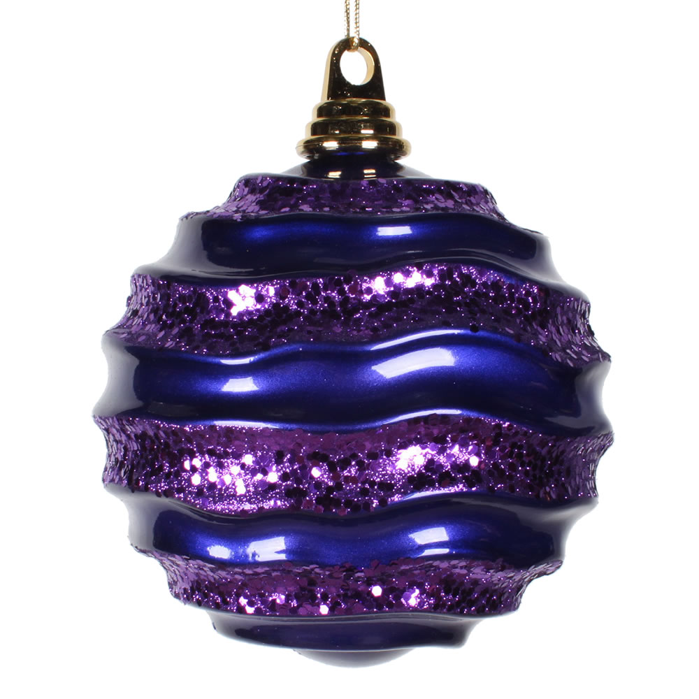 Vickerman Stripe Candy Glitter Wave Ball Christmas Ornament
