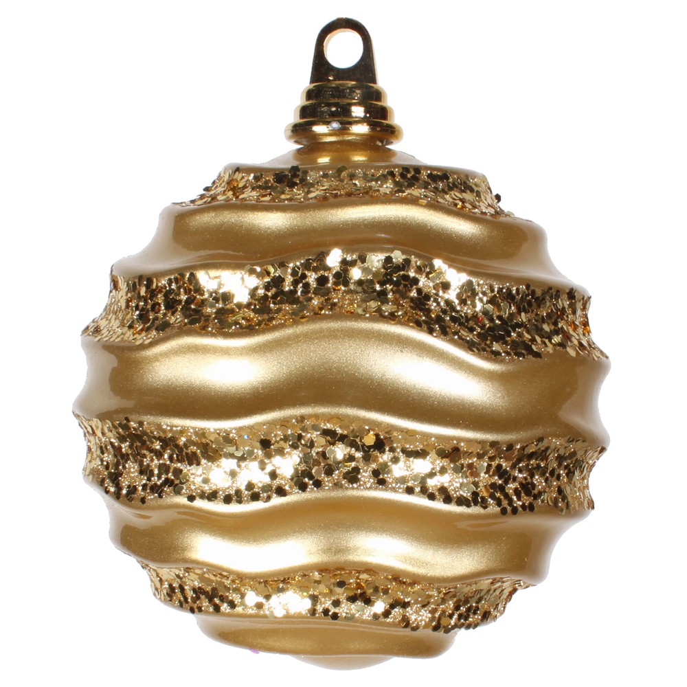 Vickerman Stripe Candy Glitter Wave Ball Christmas Ornament