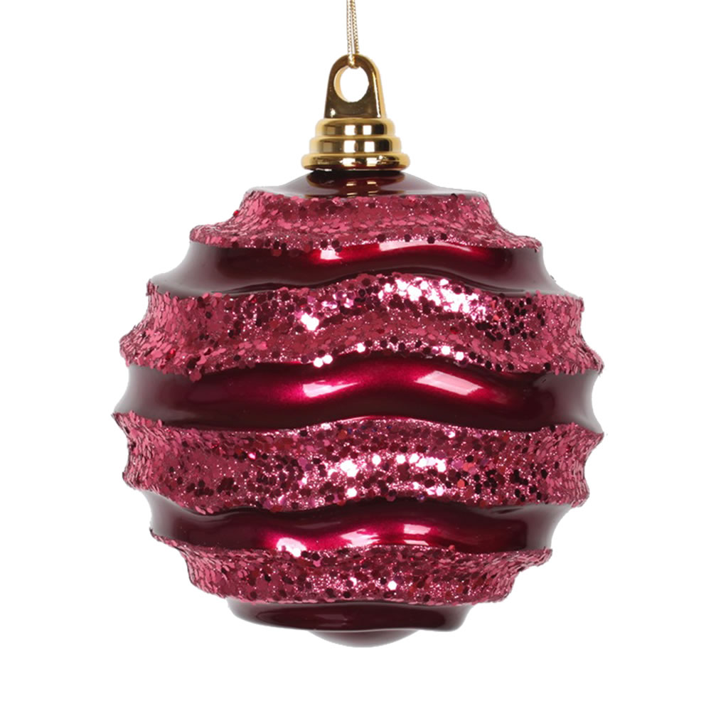 Vickerman Stripe Candy Glitter Wave Ball Christmas Ornament