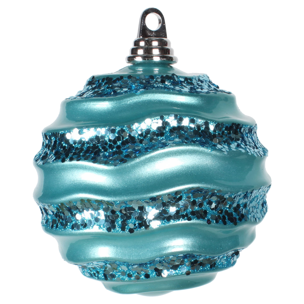 Vickerman Stripe Candy Glitter Wave Ball Christmas Ornament