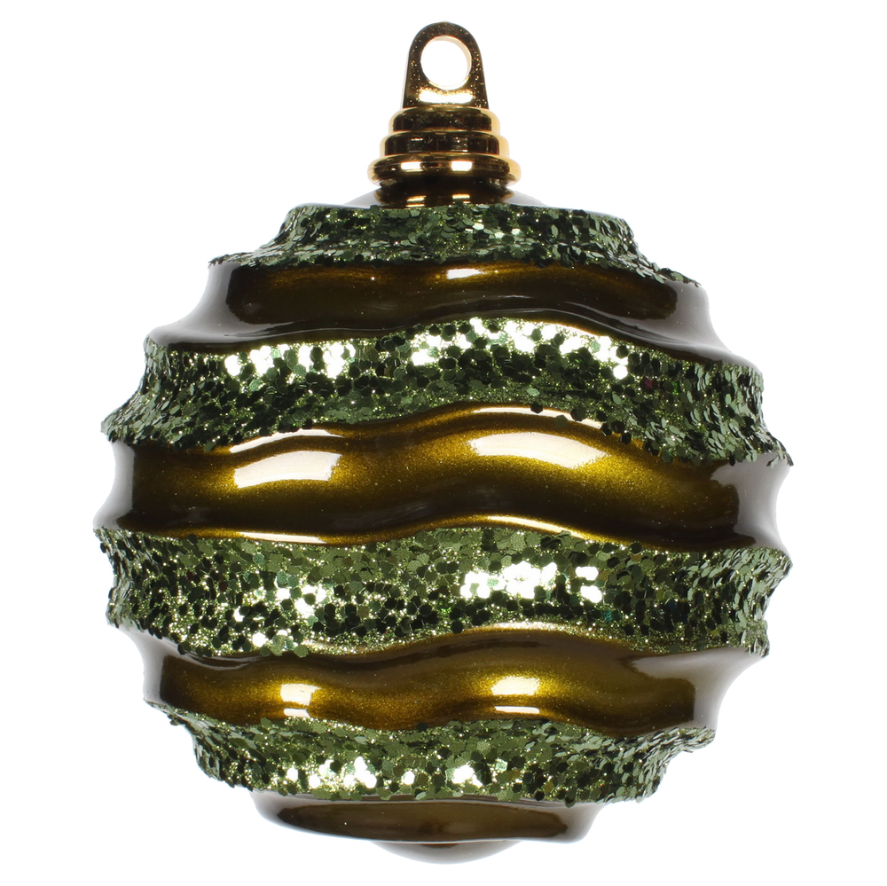 Vickerman Stripe Candy Glitter Wave Ball Christmas Ornament