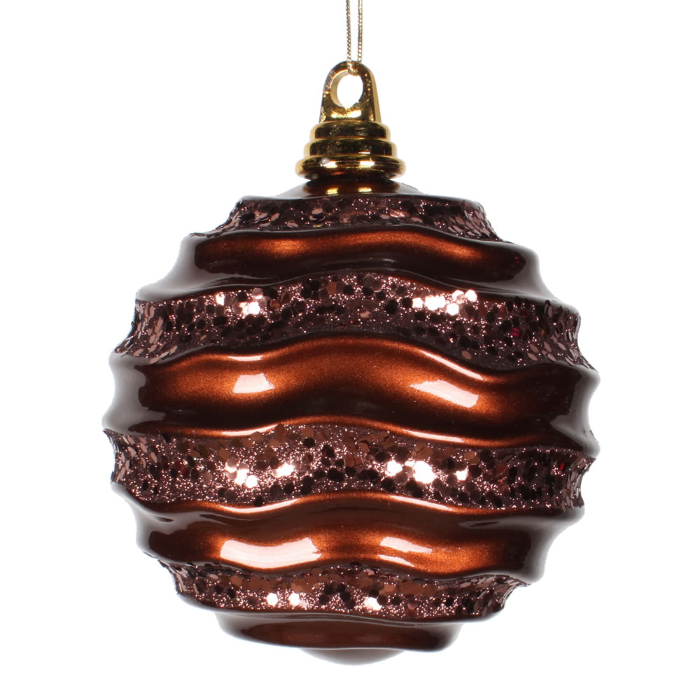 Vickerman Stripe Candy Glitter Wave Ball Christmas Ornament